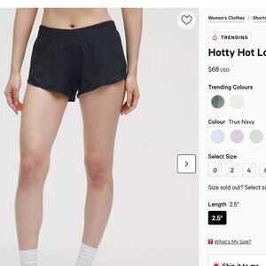 Lululemon Hotty Hot low rise 2.5 inch shorts navy size 2